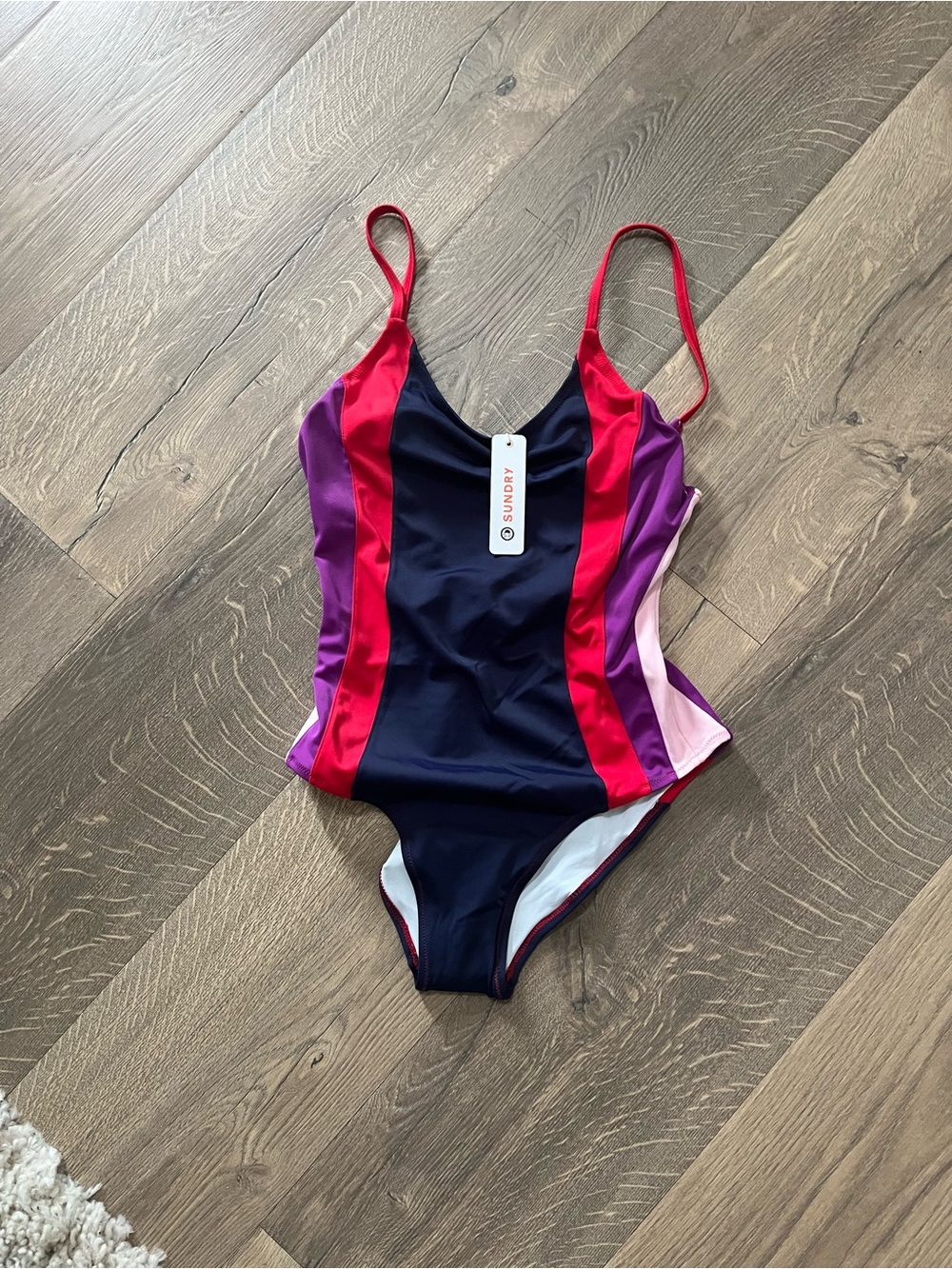 Sundry Navy One-Piece Swimsuit with Red and Pink Panels size 0